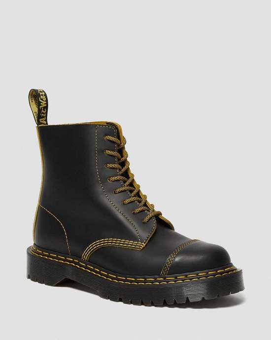 Botas Negras Dr. Martens 1460 Pascal Bex Double Stitch Mujer Negros/Amarillos MX-85067